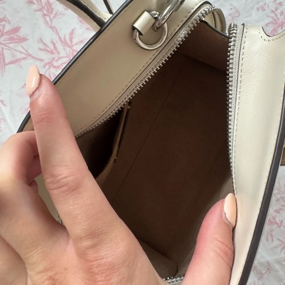Coach Cream Leather Top-Handle Satchel with Crossbody Strap